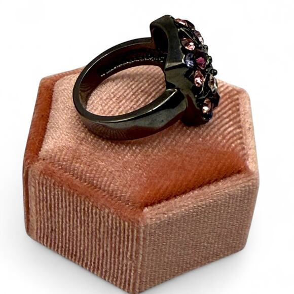 Vintage Cocktail Ring Free People Pave Rhinestone Gunmetal Size 8 - Picture 4 of 6